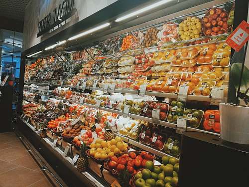 grocery store fruit display in groceries market